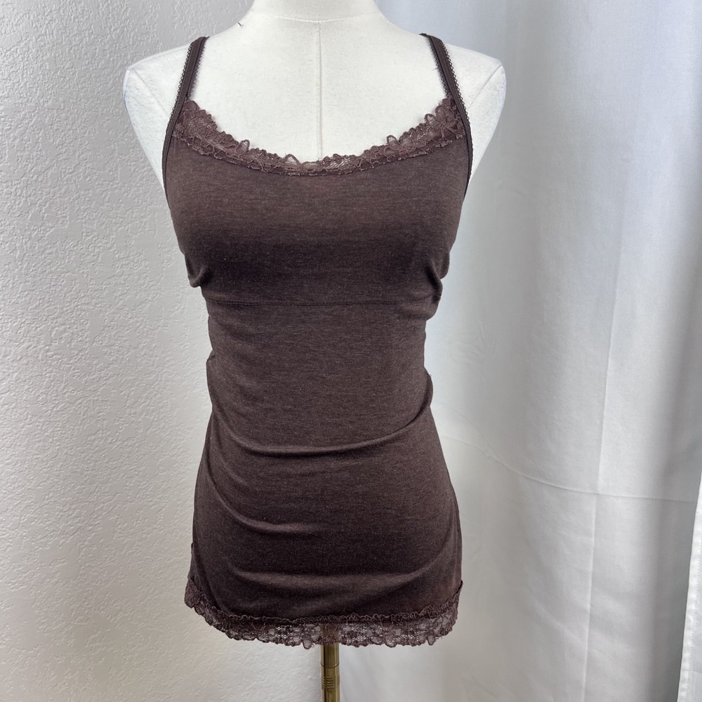 Y2K Babydoll Cami Top Womens Small Brown Lace Trim Fairygrunge Layering Coquette